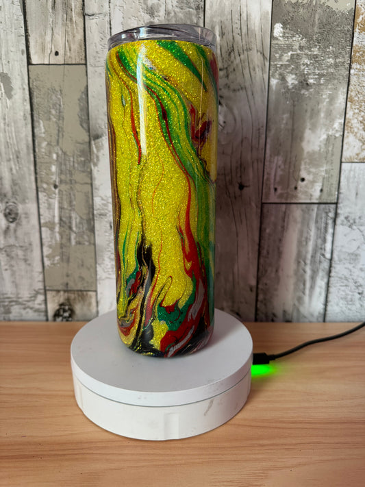 20oz Skinny Tumbler Hydro Dipped Yellow, Black, Green, and Red
